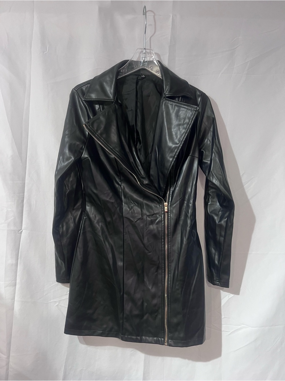 Windsor Black Faux Leather Asymmetrical Zip Coat